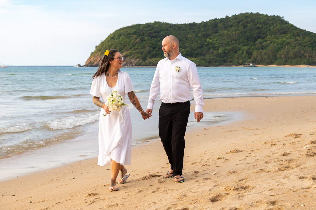 romantic walk beach wedding