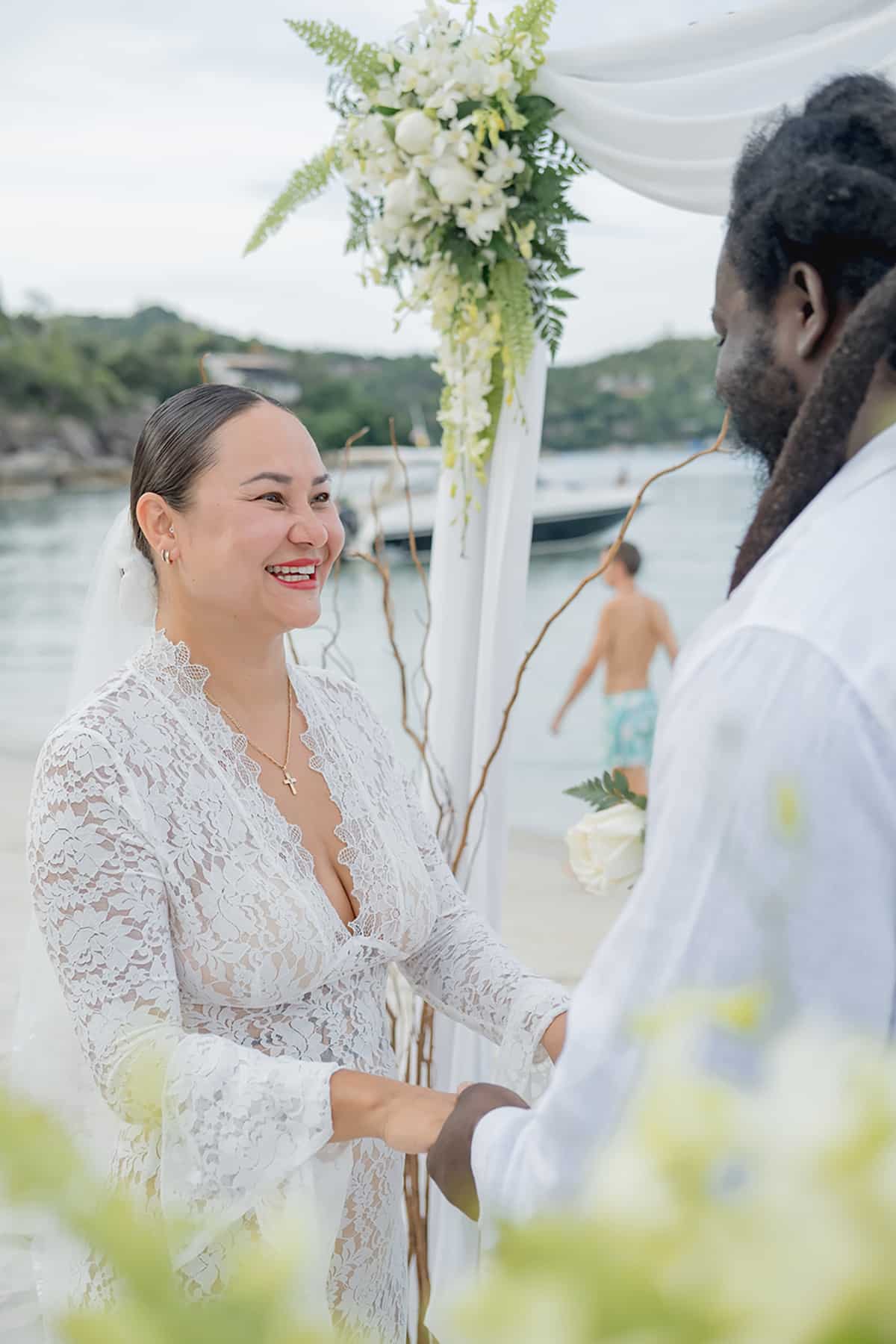 beach wedding ceremony couple