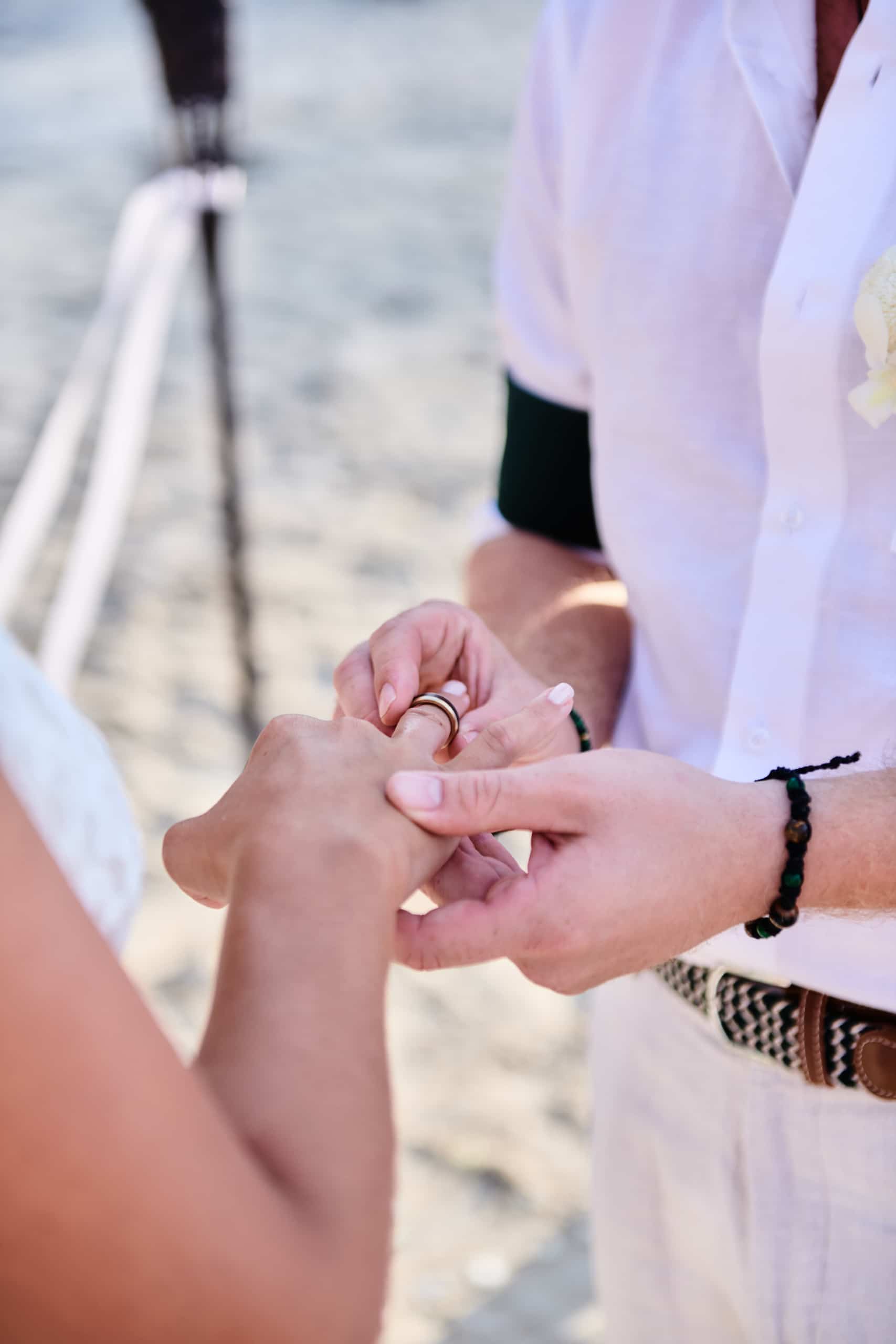 beach wedding ceremony rings