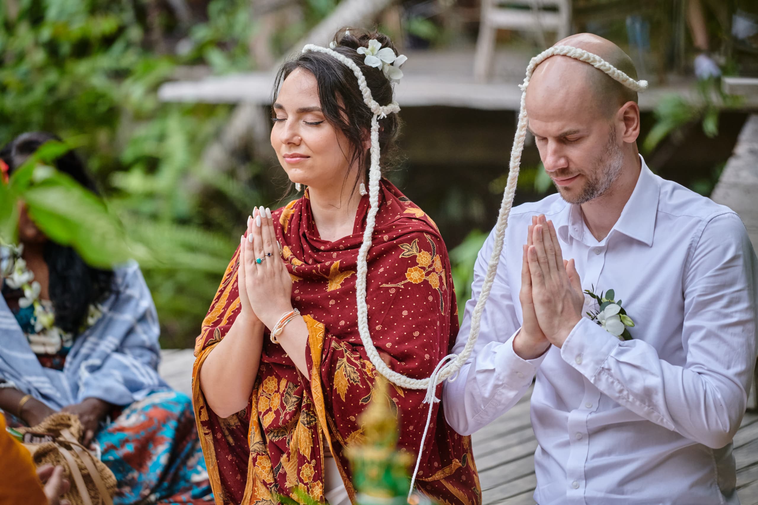 waterfall wedding monk blessing