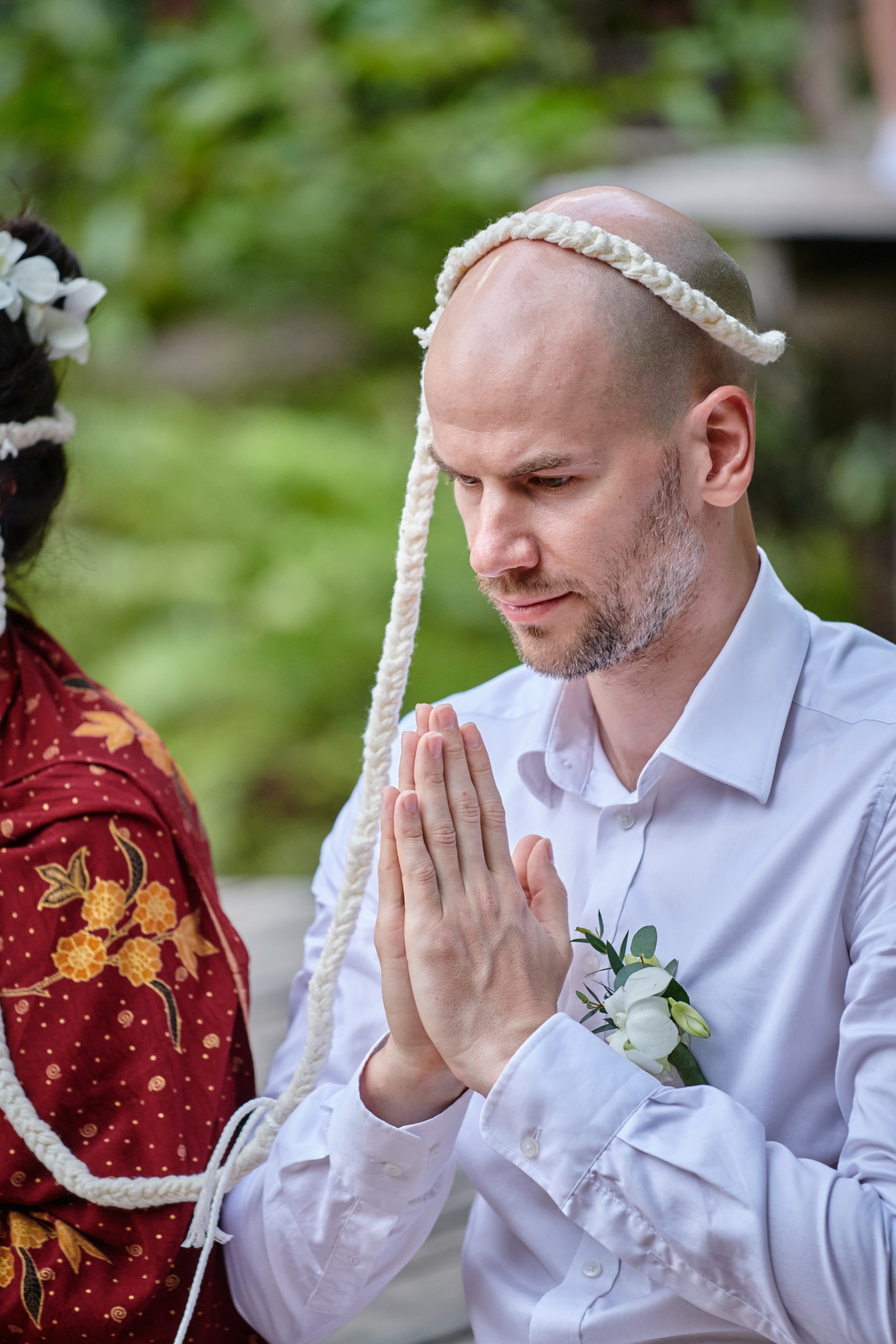 waterfall wedding monk blessing