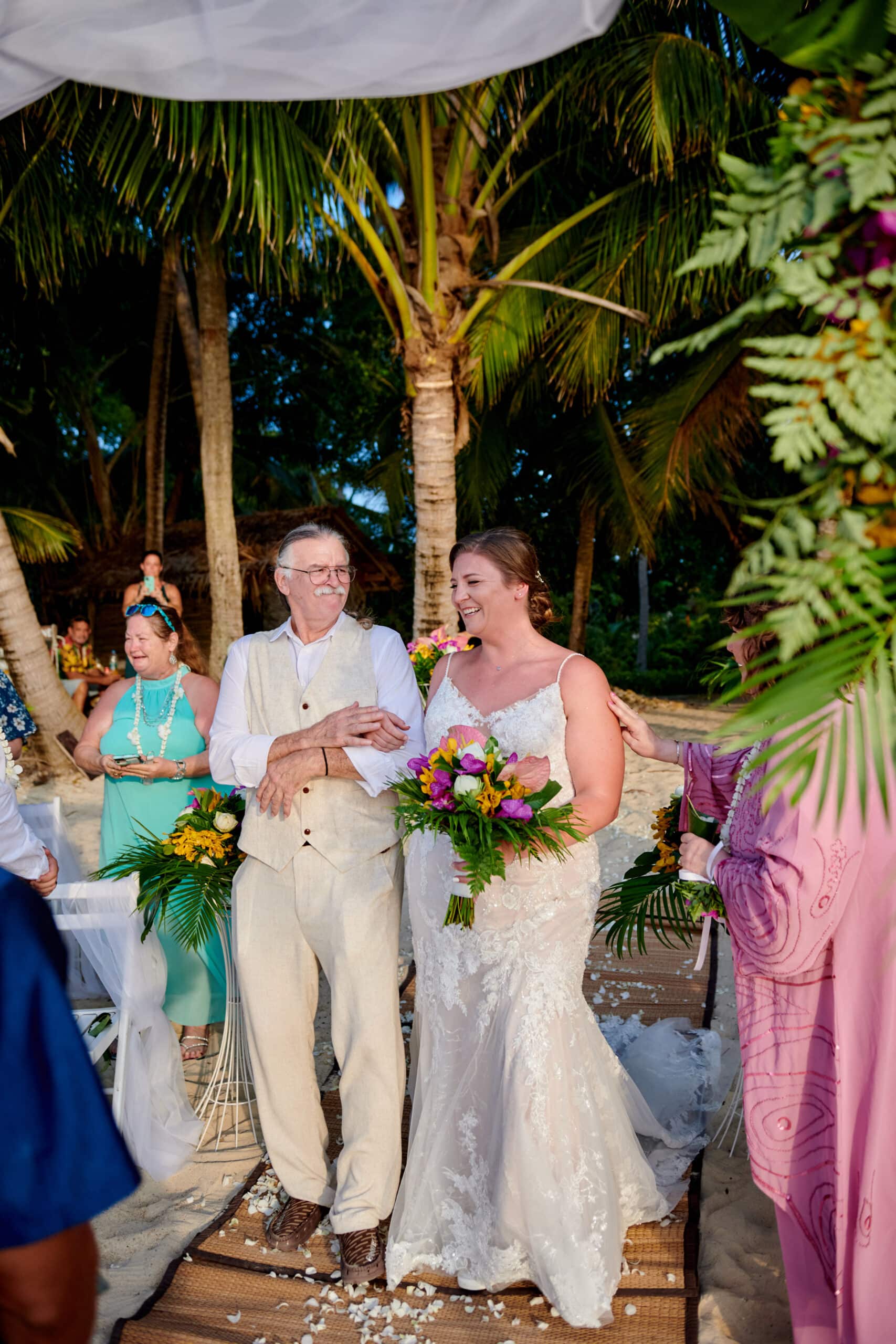 beach wedding ceremony bride and father