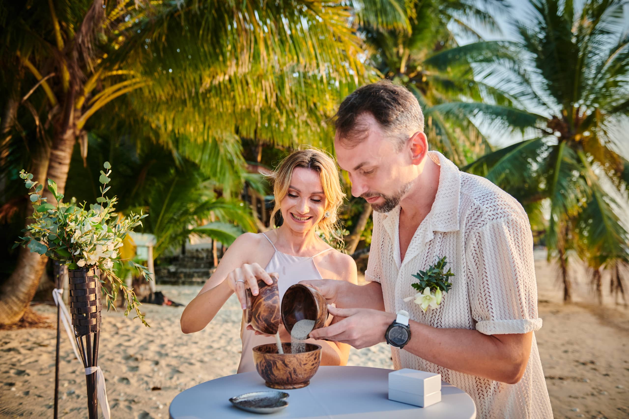 beach wedding ceremony couple