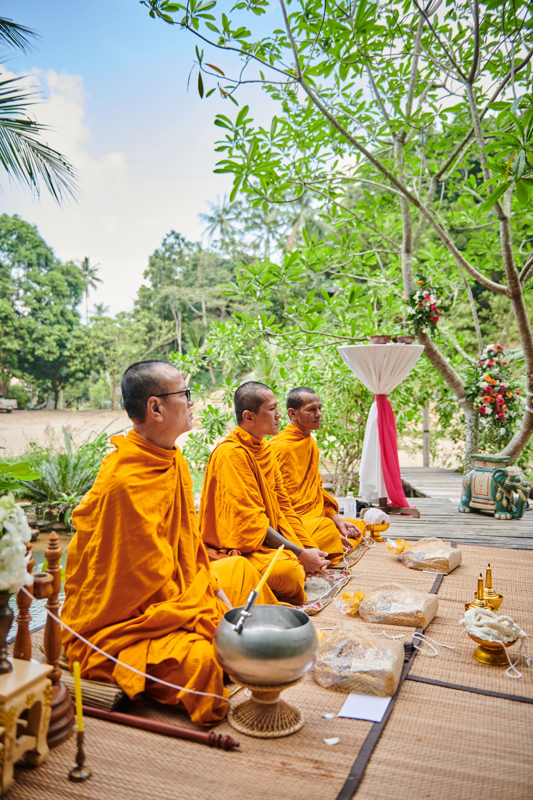 waterfall wedding monk blessing