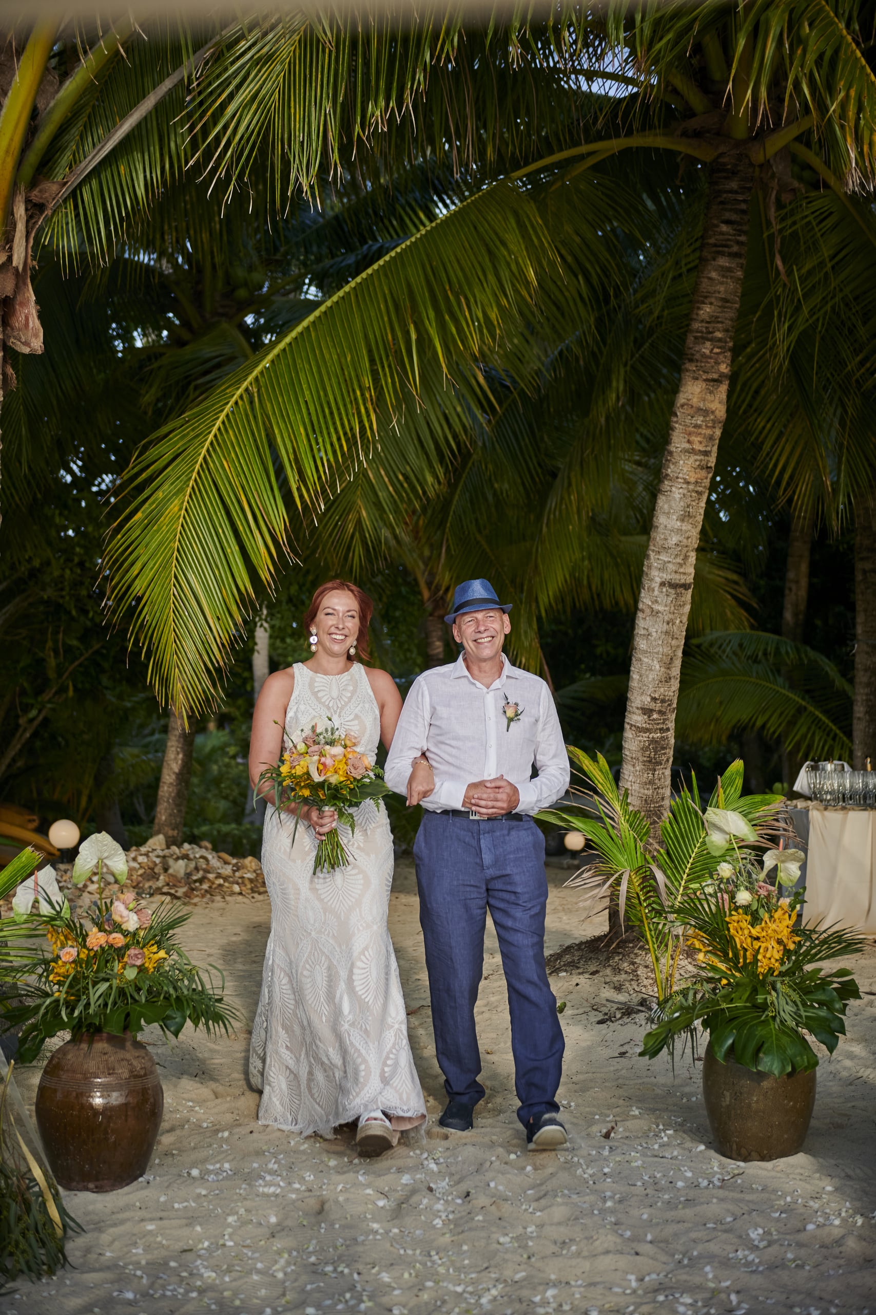 beach wedding bride father