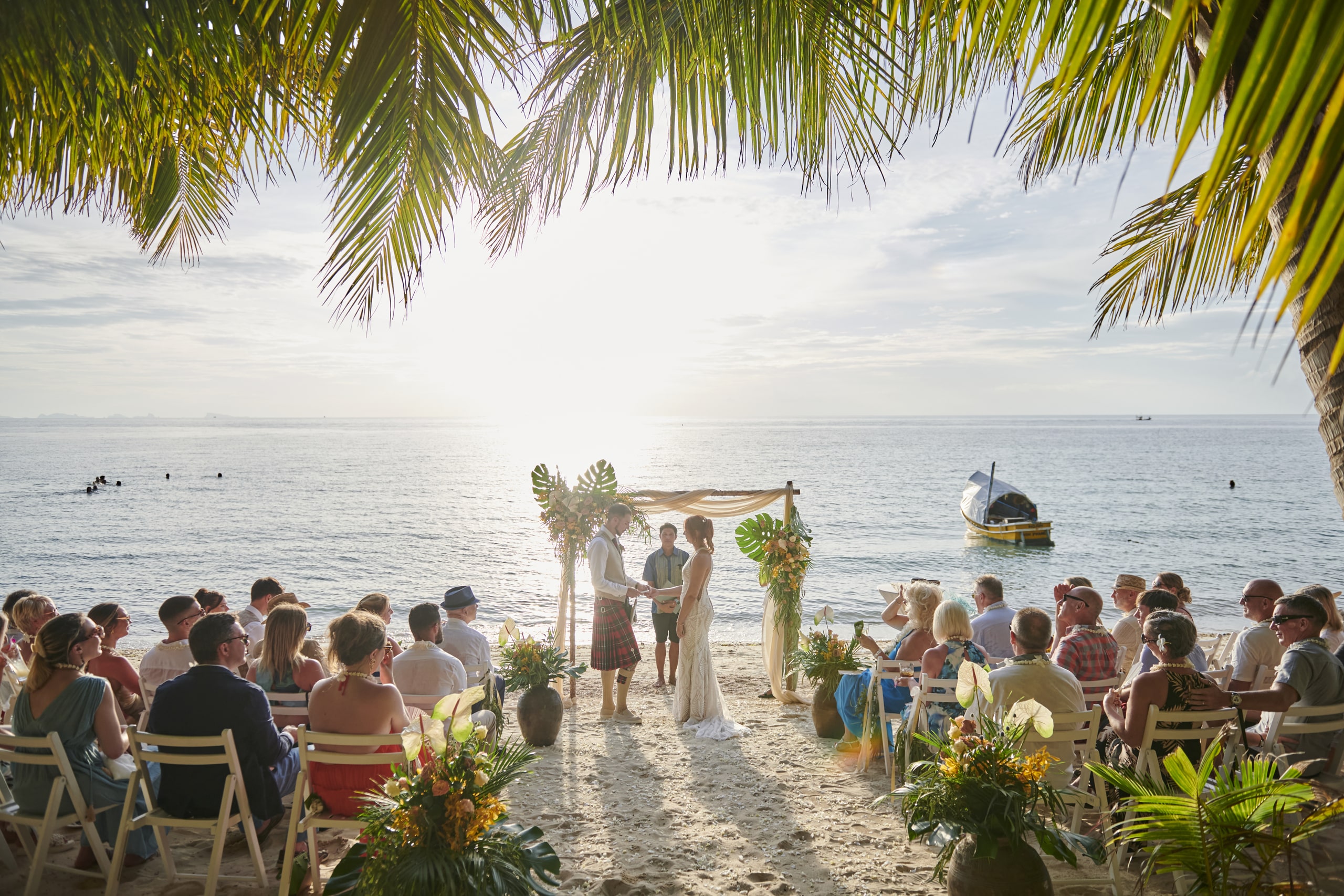 beach wedding couple