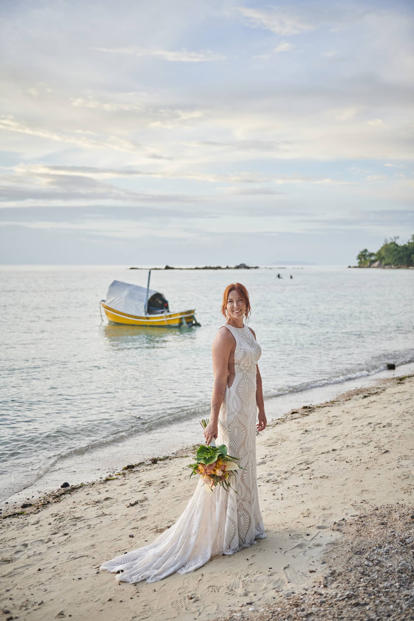 beach wedding bride