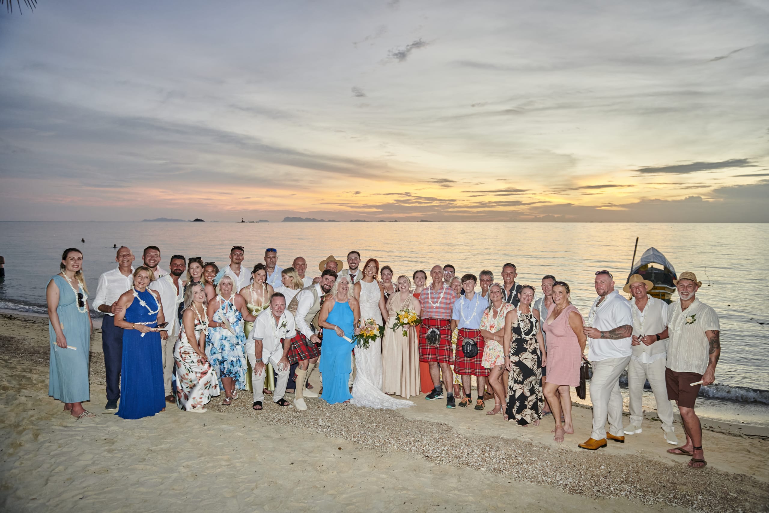 beach wedding guests group picture