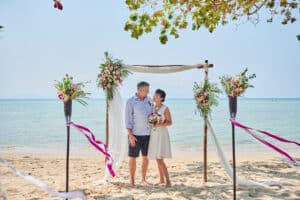 beach wedding couple