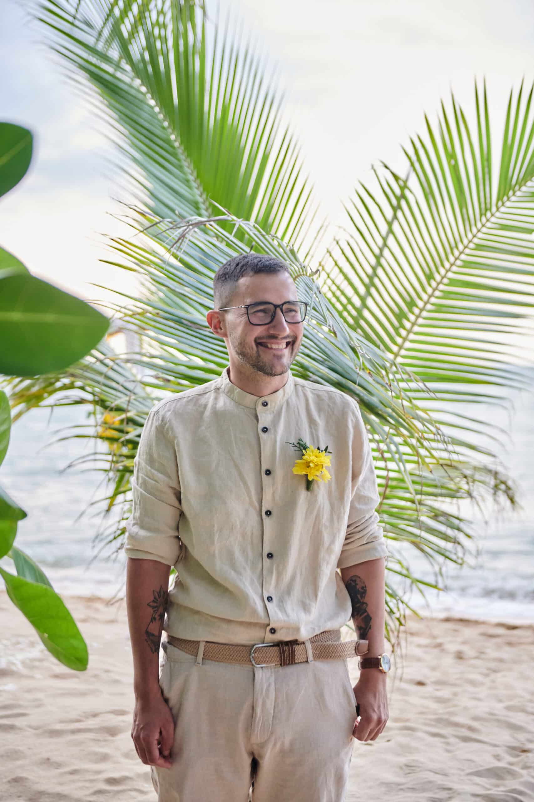 beach wedding groom