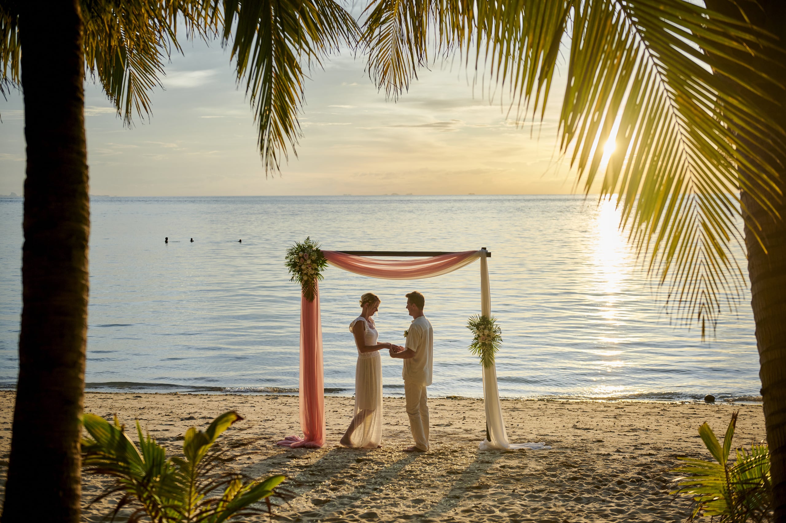 sunset wedding couple