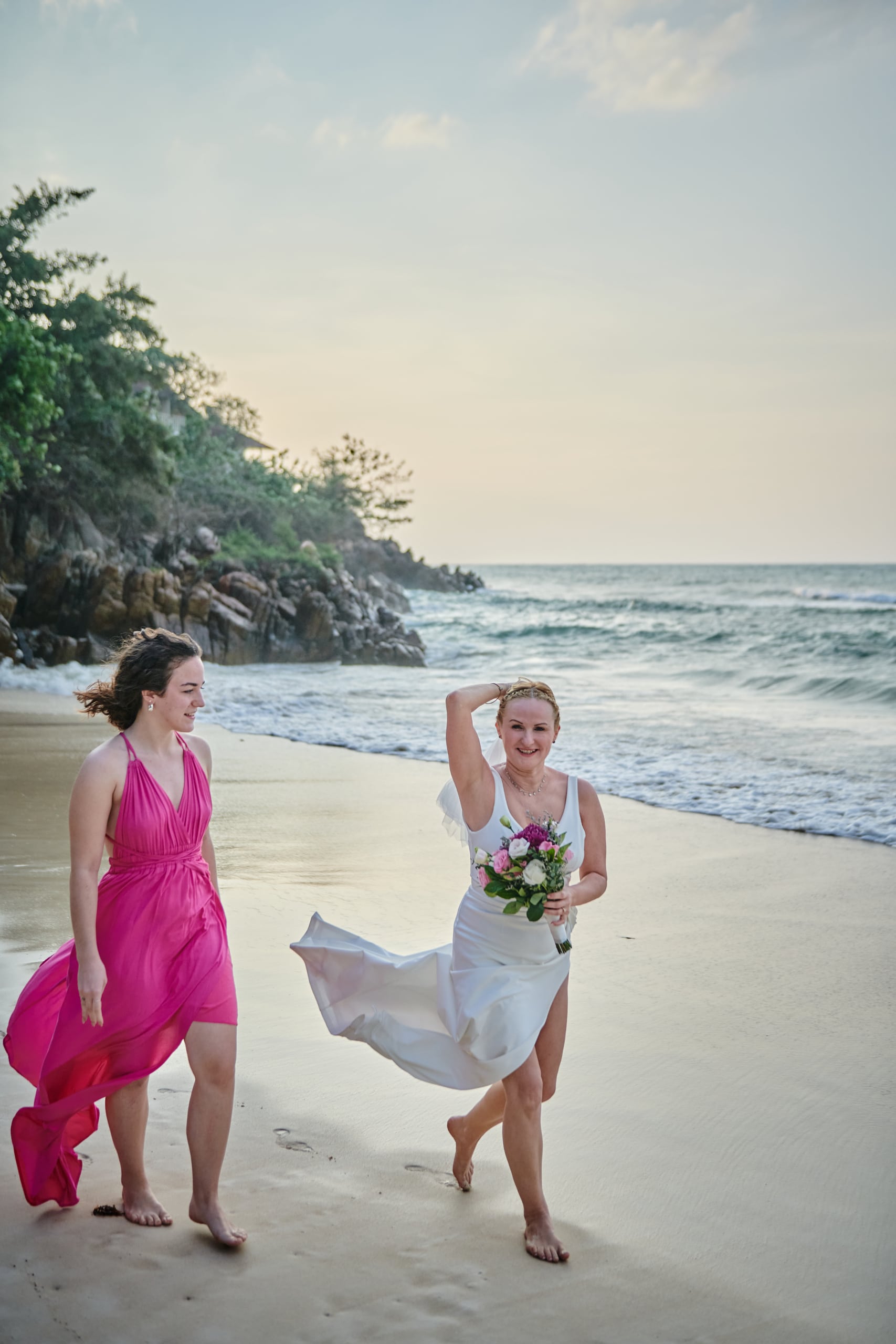 beach wedding bride bridesmaid