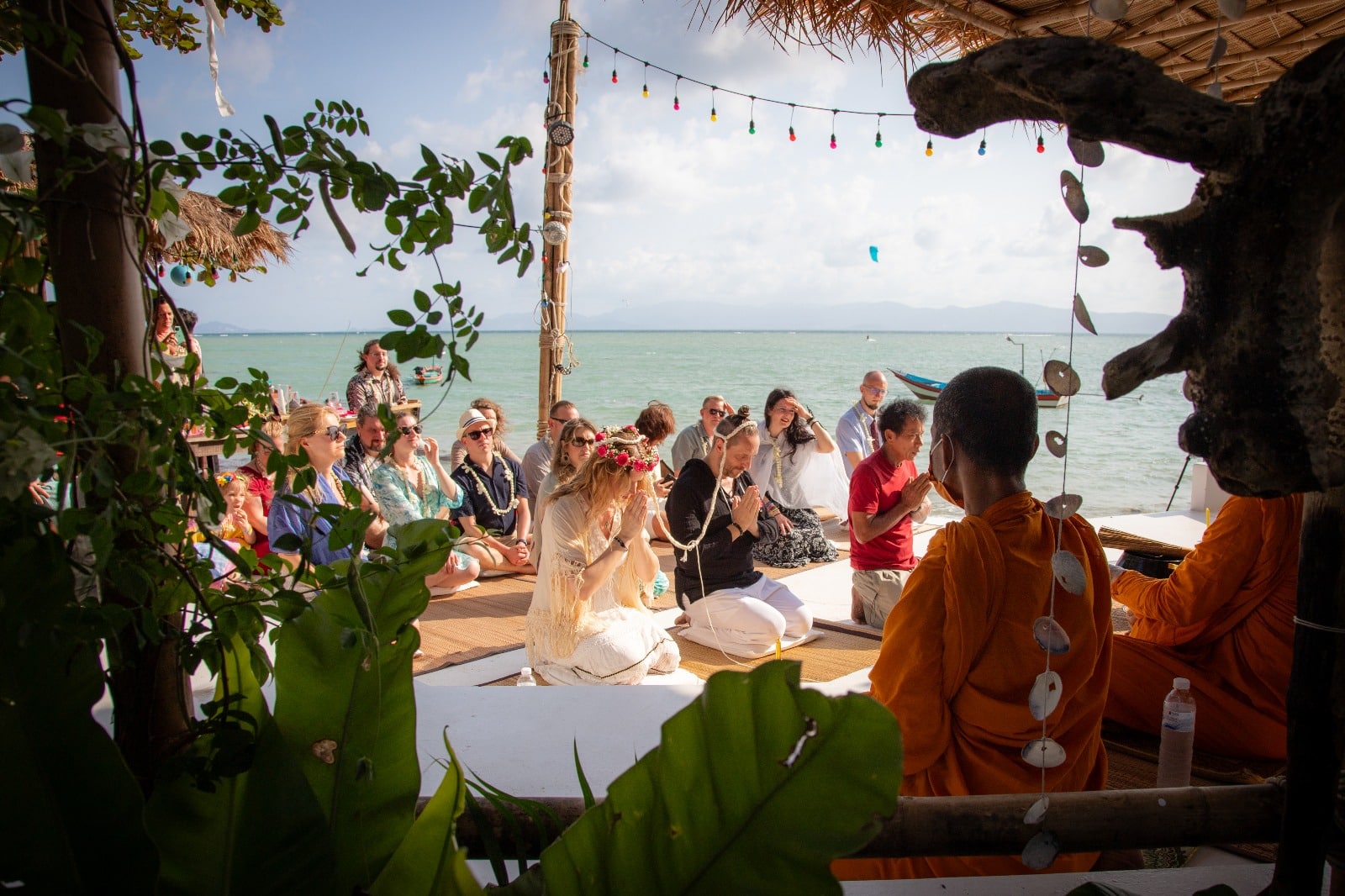 beach wedding monk blessing