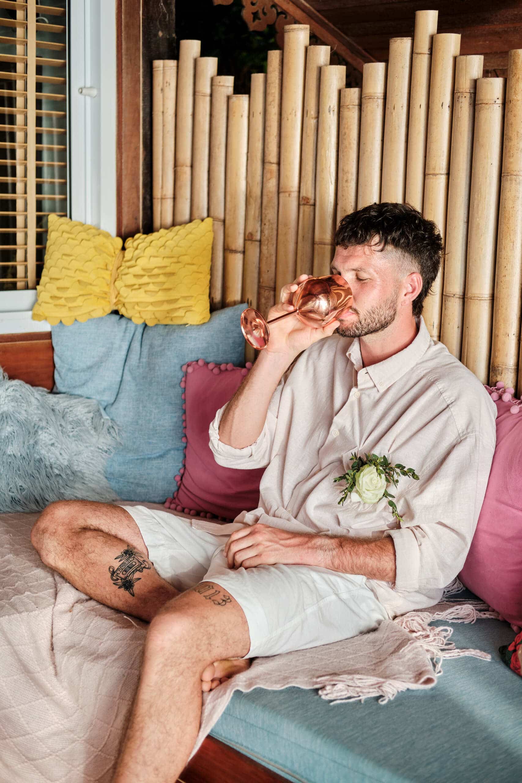 beach wedding groom getting ready