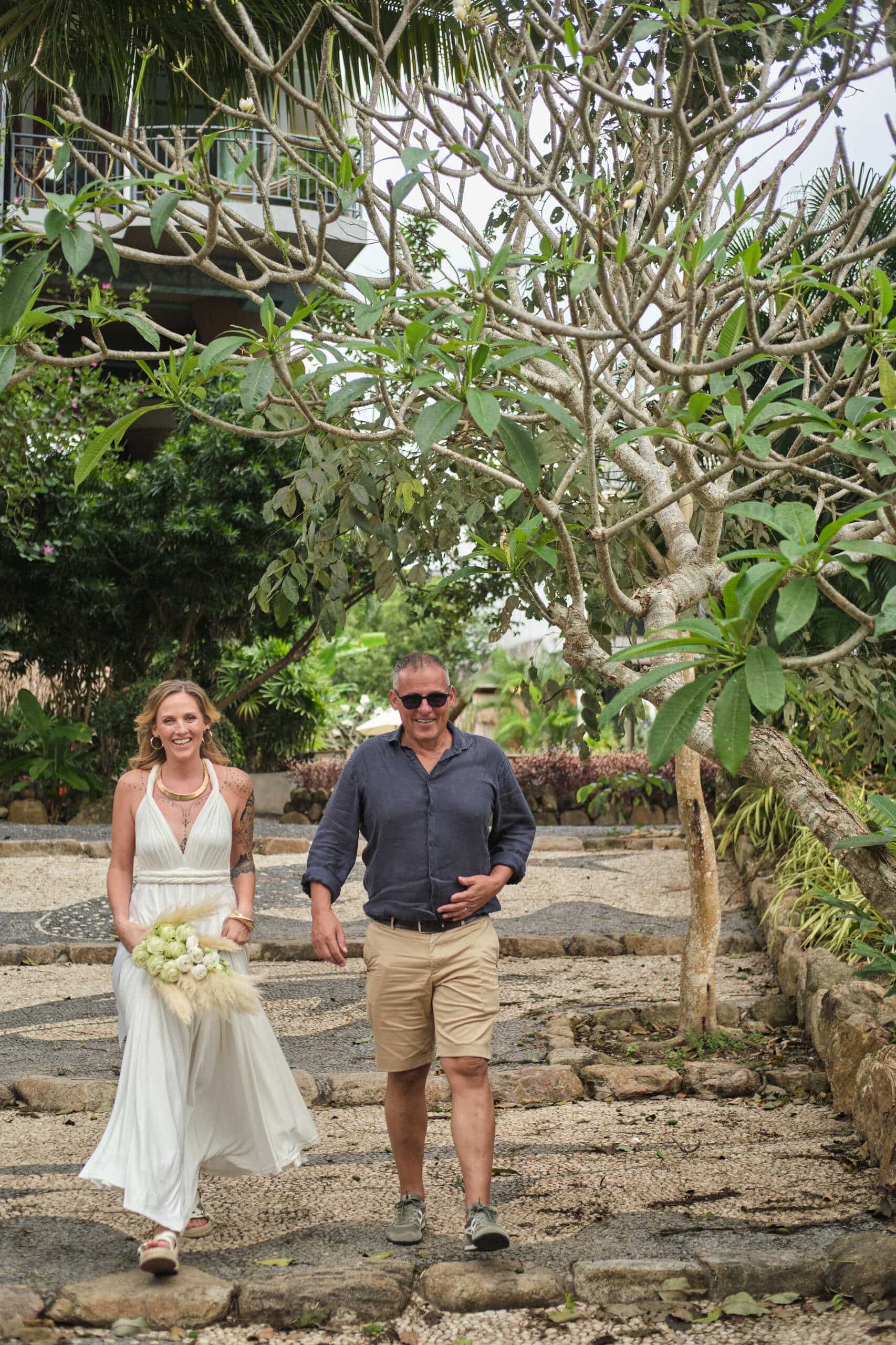 beach wedding bride entry