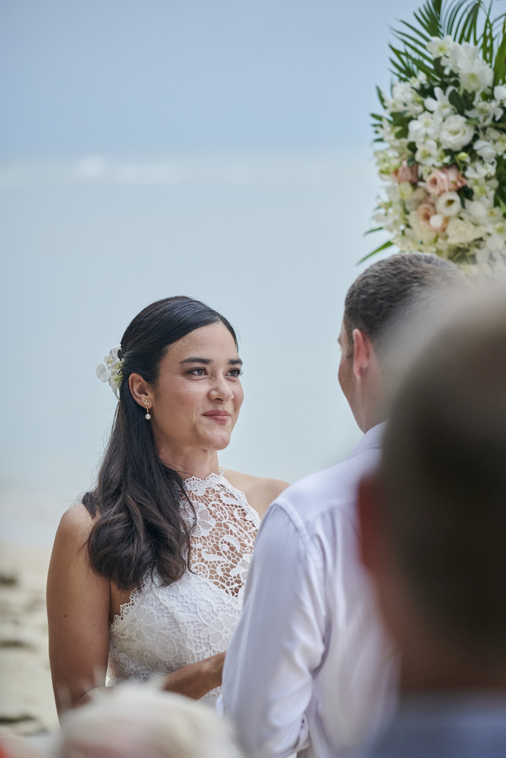 beach wedding bride