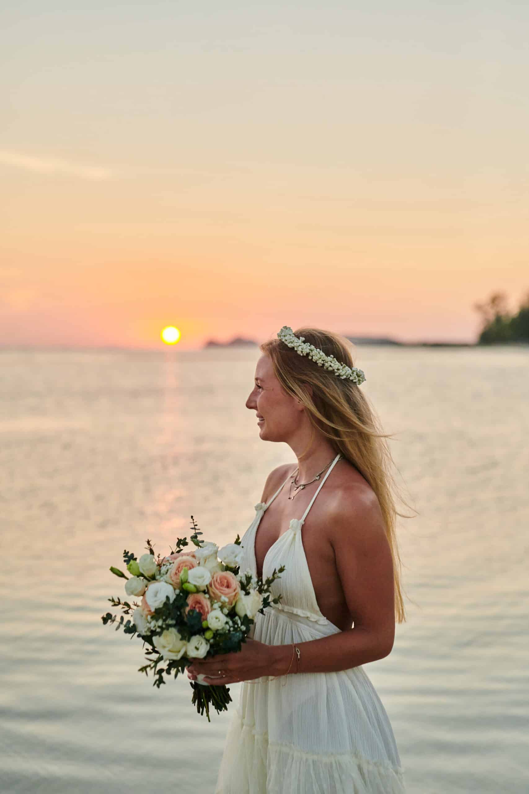 wedding bride sunset