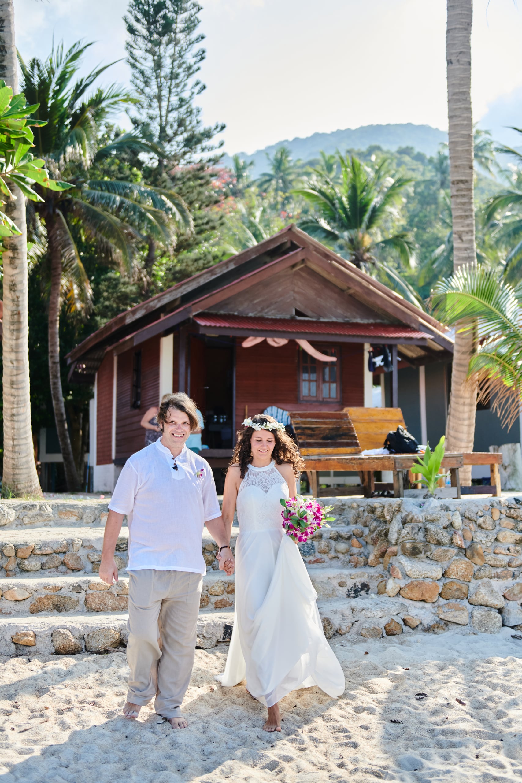 beach wedding couple entry