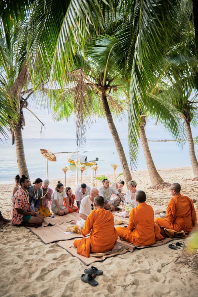 beach wedding ceremony monk blessing