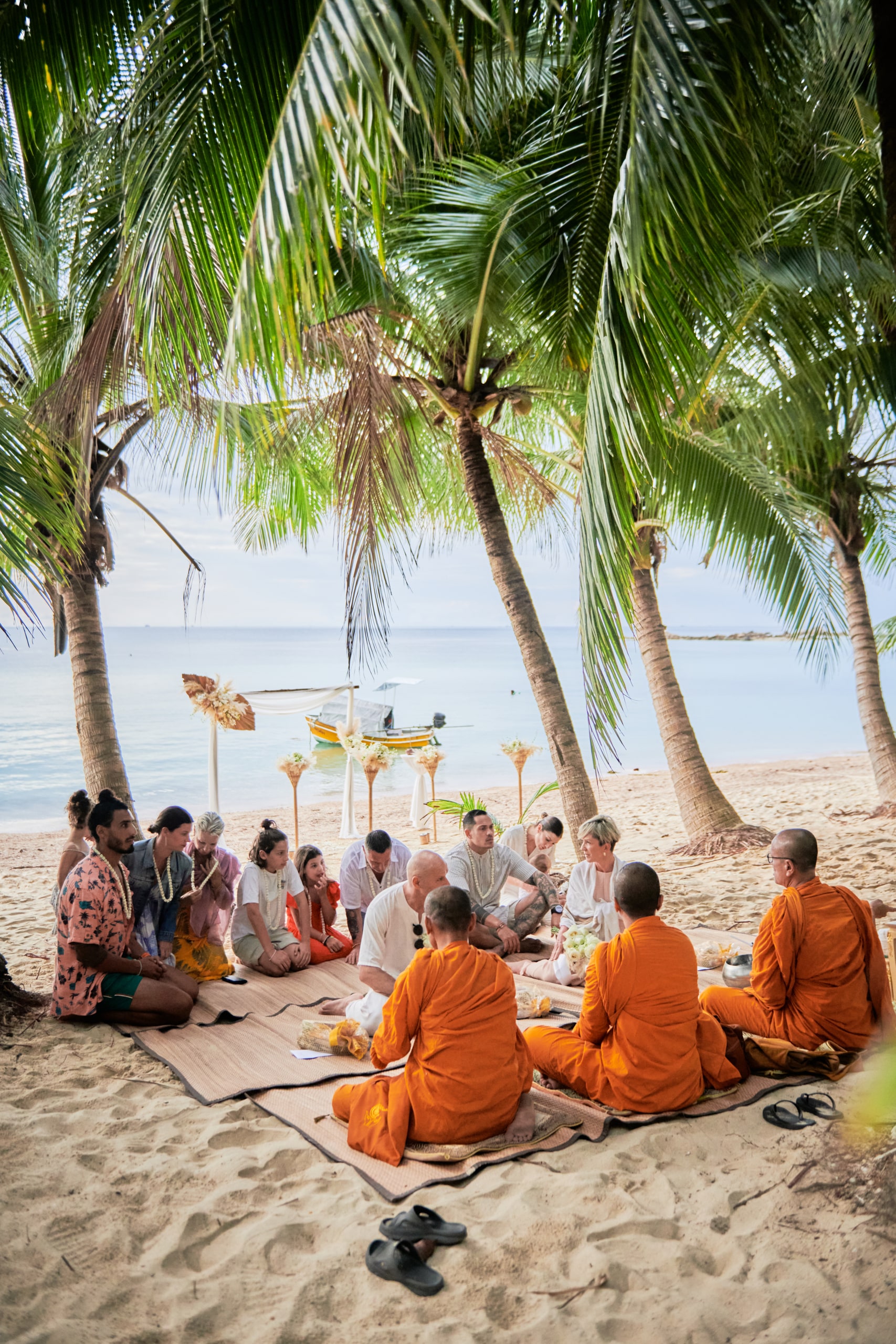 beach wedding ceremony monk blessing