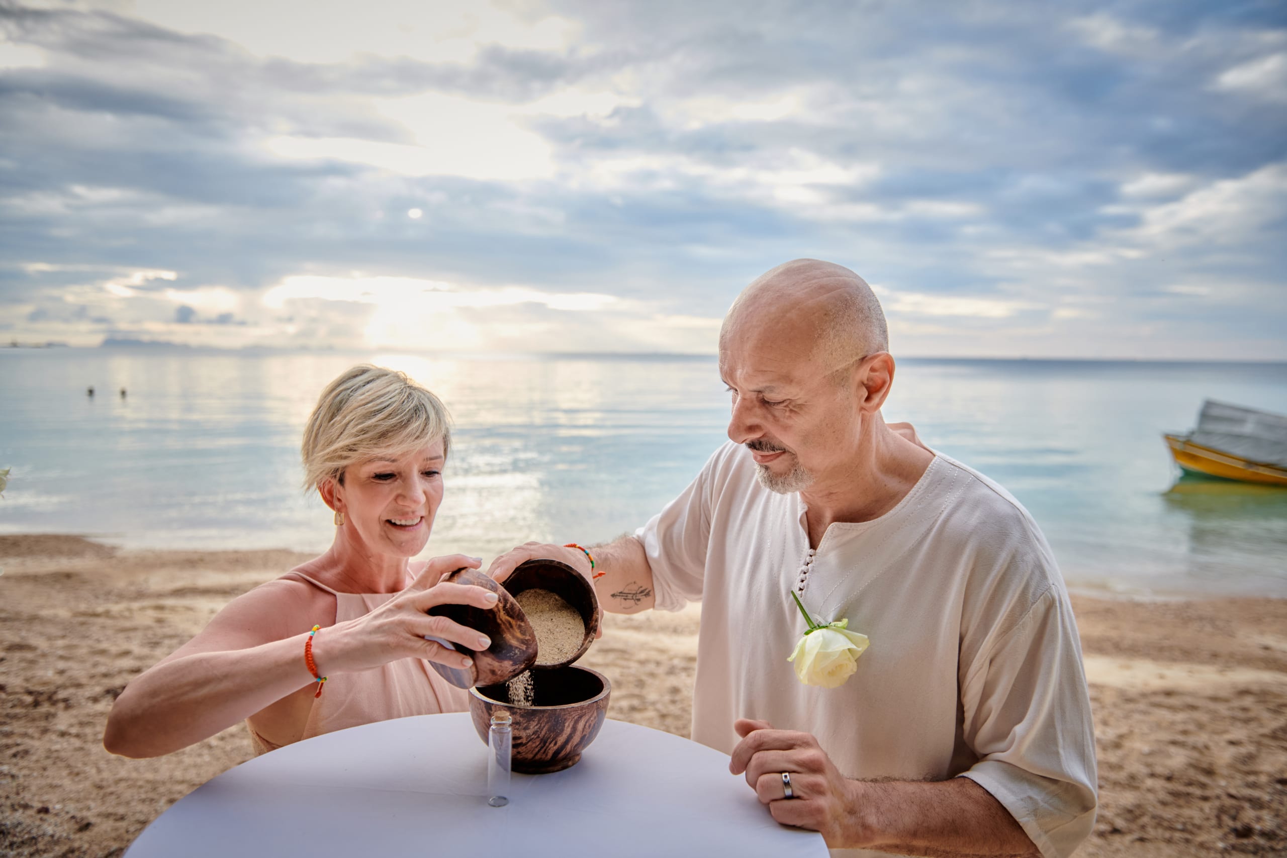 beach wedding ceremony couple