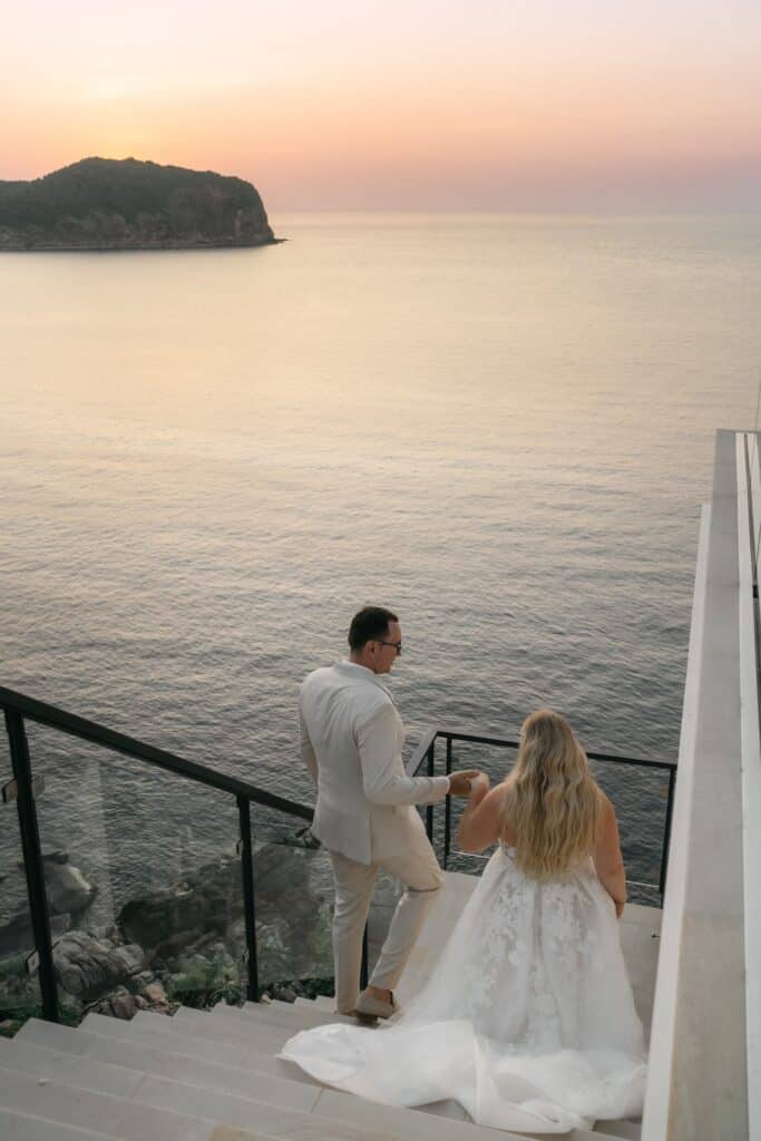 wedding couple sunset shooting