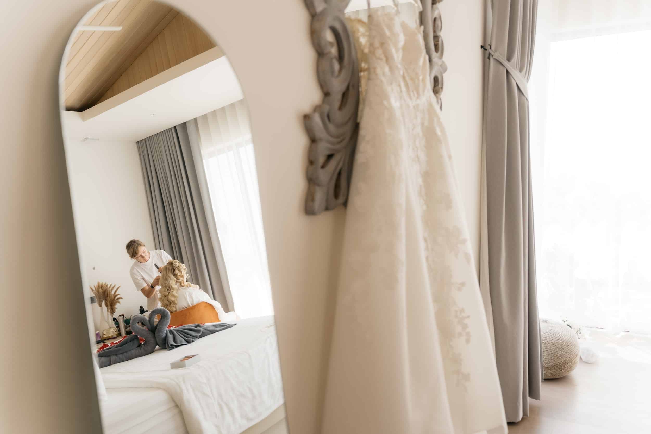 wedding bride getting ready wedding dress